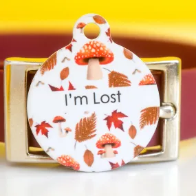 Dog Tag Personalised - Autumn Mushrooms White
